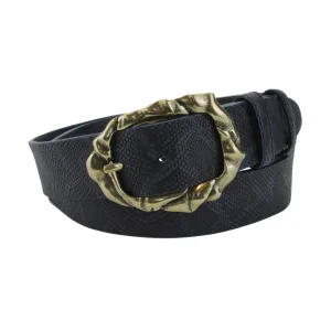 Deep Blue Python Texture Supple Gold Hammered Prong Belt