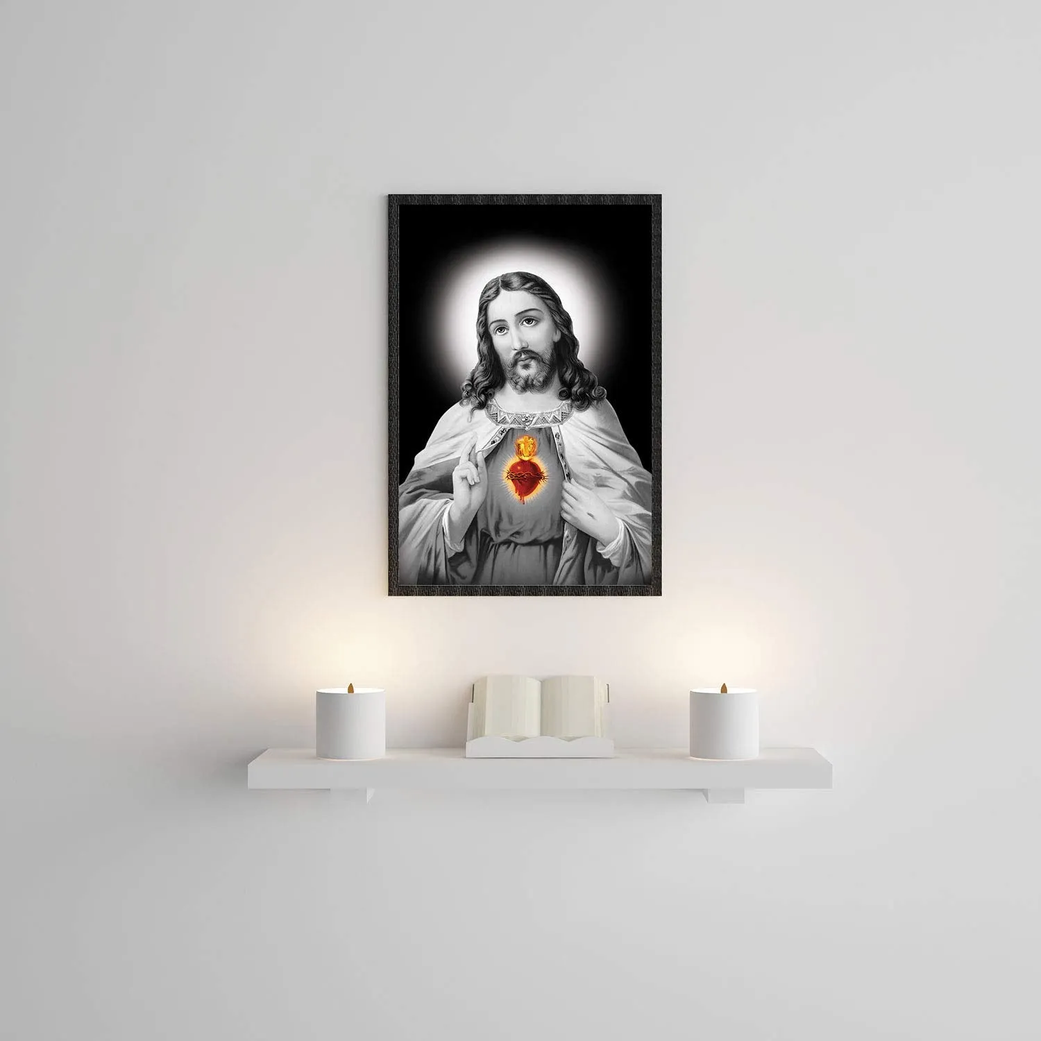 Elcare Divine Led Photo Frame of Jesus Sacred Heart - 12X18 Inches | ELC025