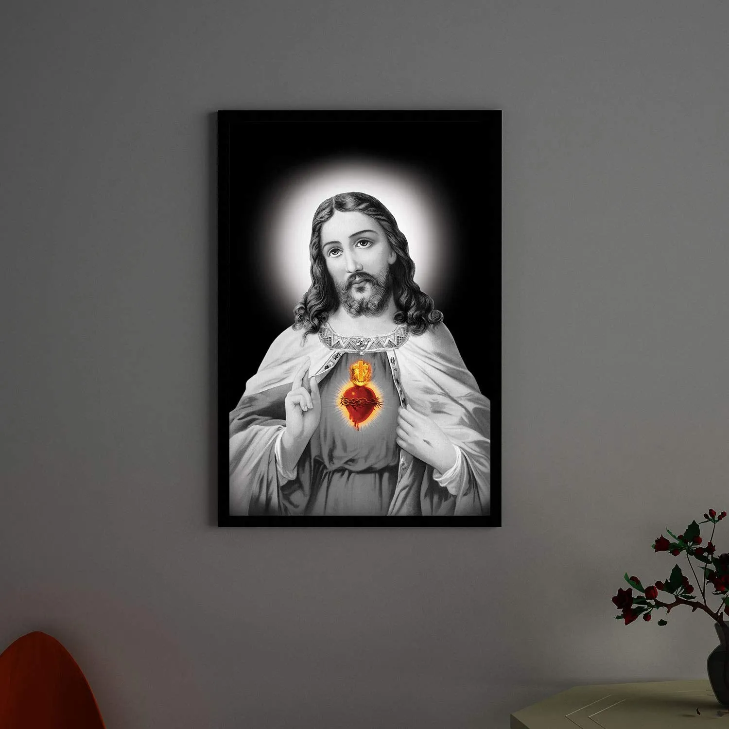 Elcare Divine Led Photo Frame of Jesus Sacred Heart - 12X18 Inches | ELC025