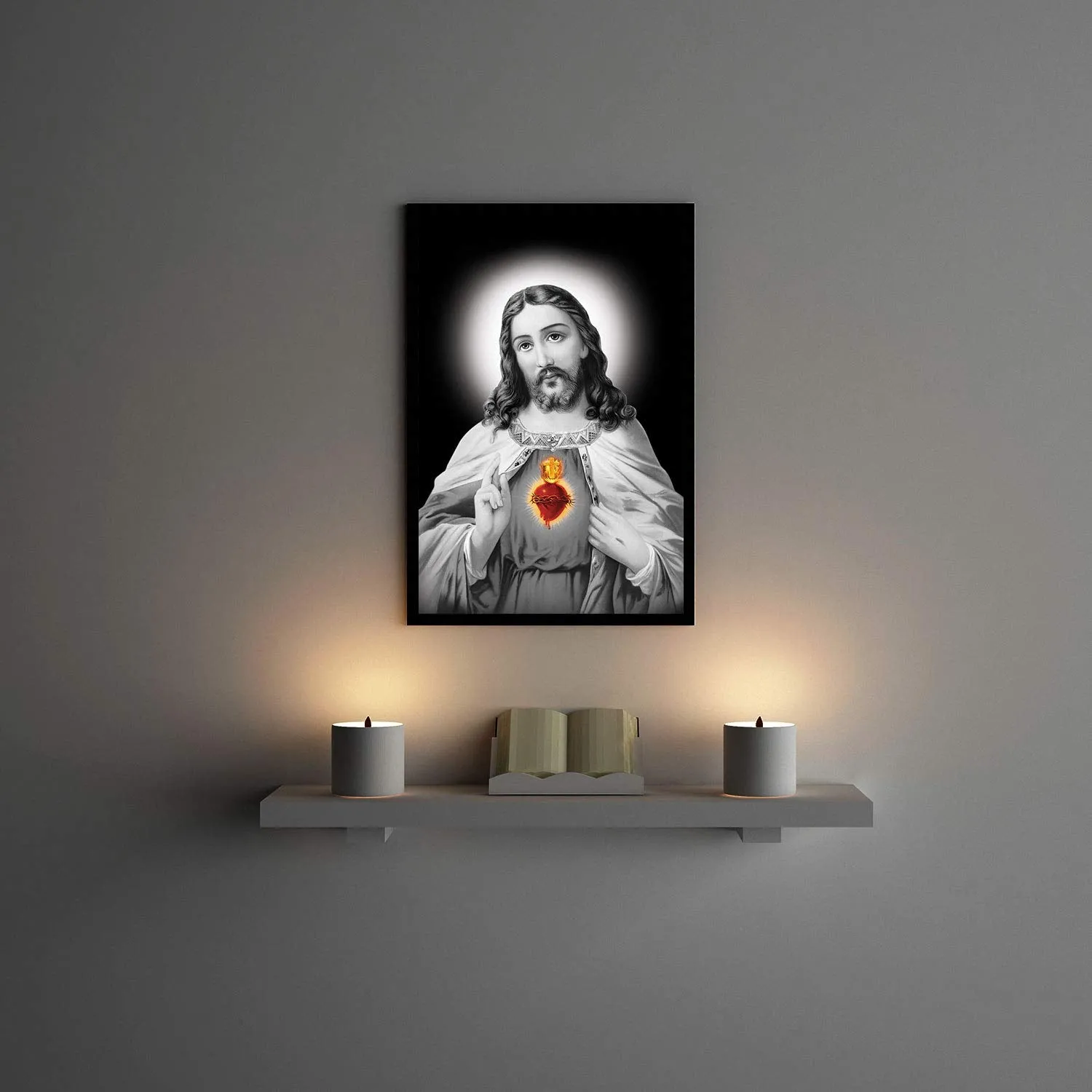 Elcare Divine Led Photo Frame of Jesus Sacred Heart - 12X18 Inches | ELC025