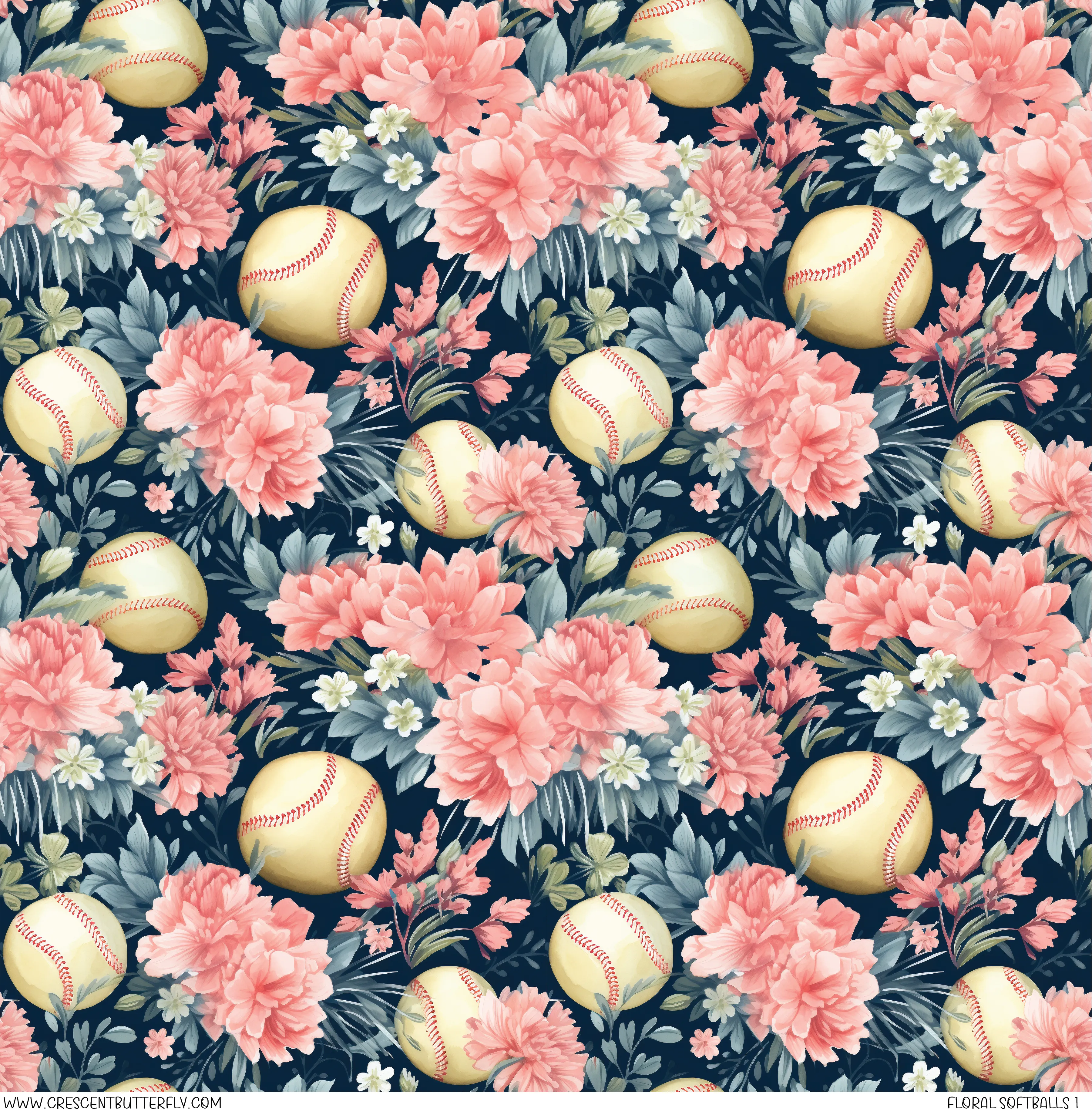 Floral Softballs 1 Pattern Vinyl Sheet/Wrap