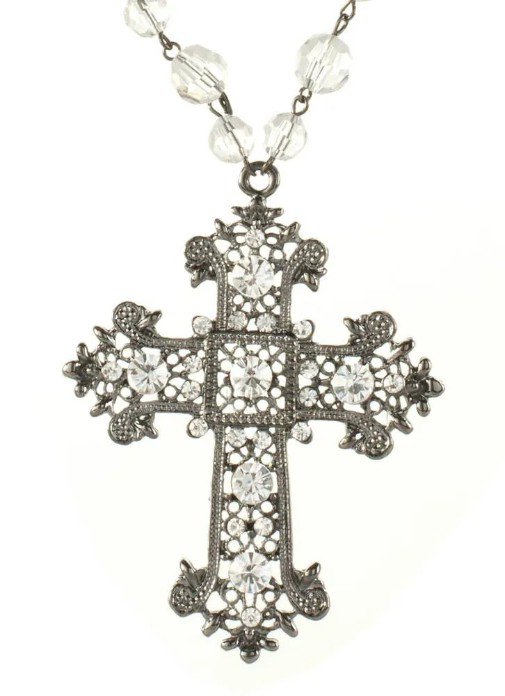 Gun Metal Black Gothic Cross Halloween Necklace