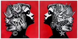 Hopes and Fears Diptych Red Silkscreen Print by Copyright