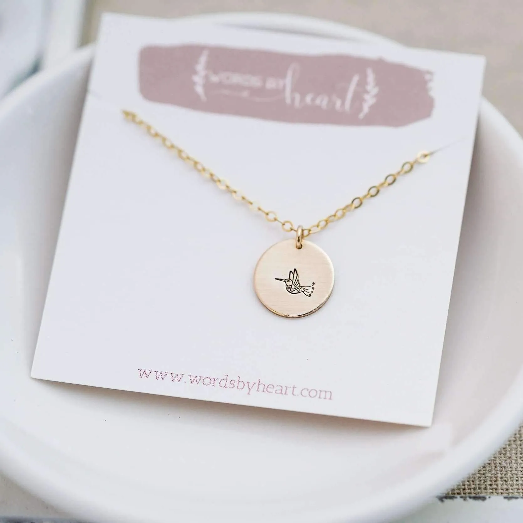 Hummingbird Dainty Disc Necklace