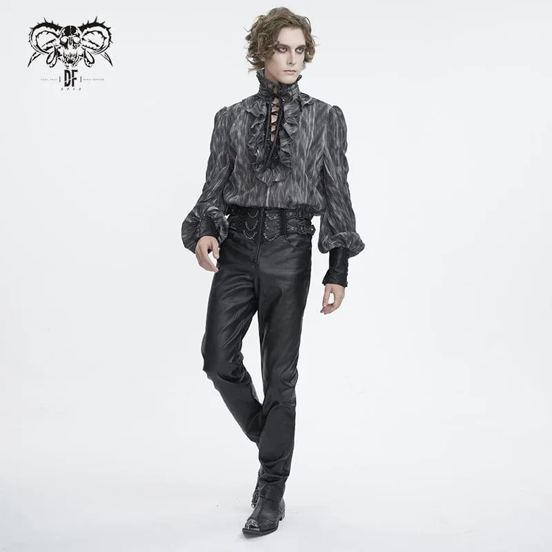 Men's Gothic Ruffled Stand Collar Lace-up Shirt