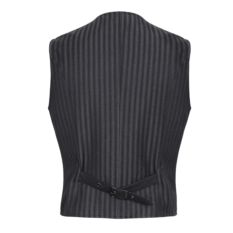 Men's Gothic Striped Faux Leather Splice Vest