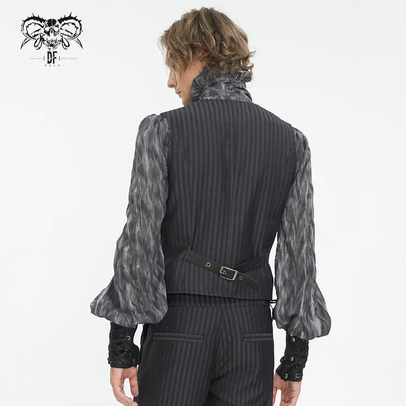 Men's Gothic Striped Faux Leather Splice Vest