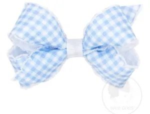 Mini Gingham Moonstitch Bow - Blue