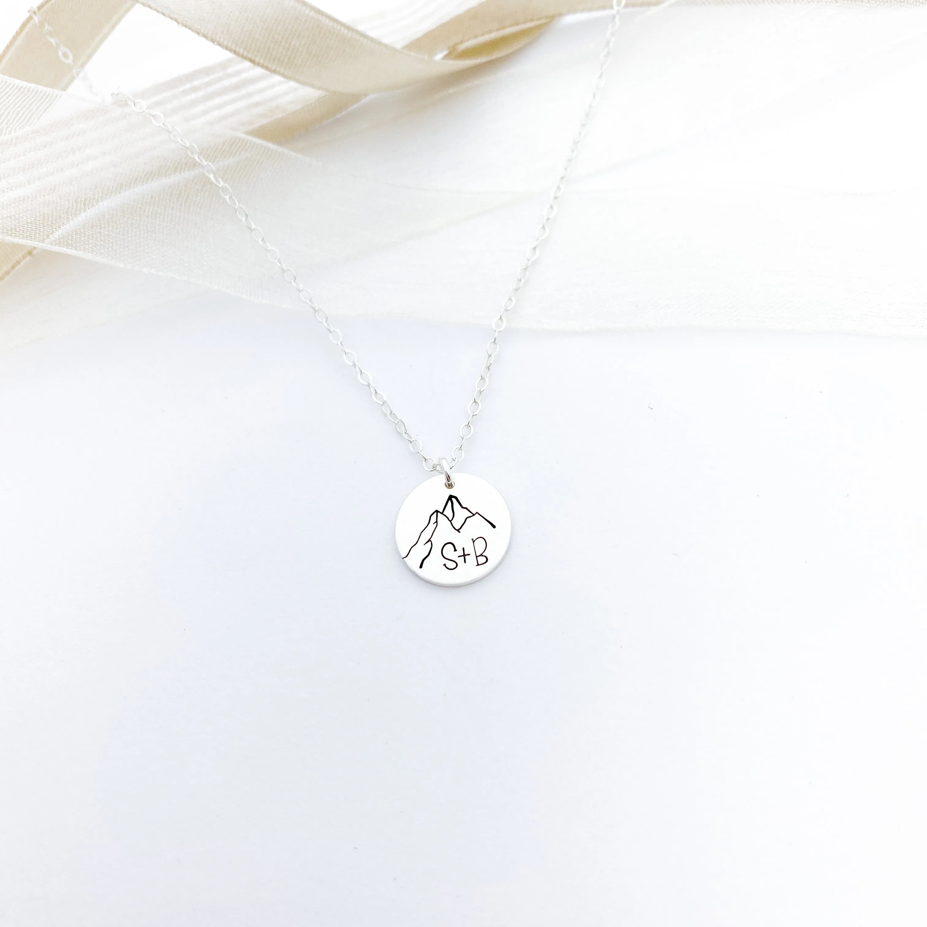 Personalized Mountain Dainty Disc Necklace