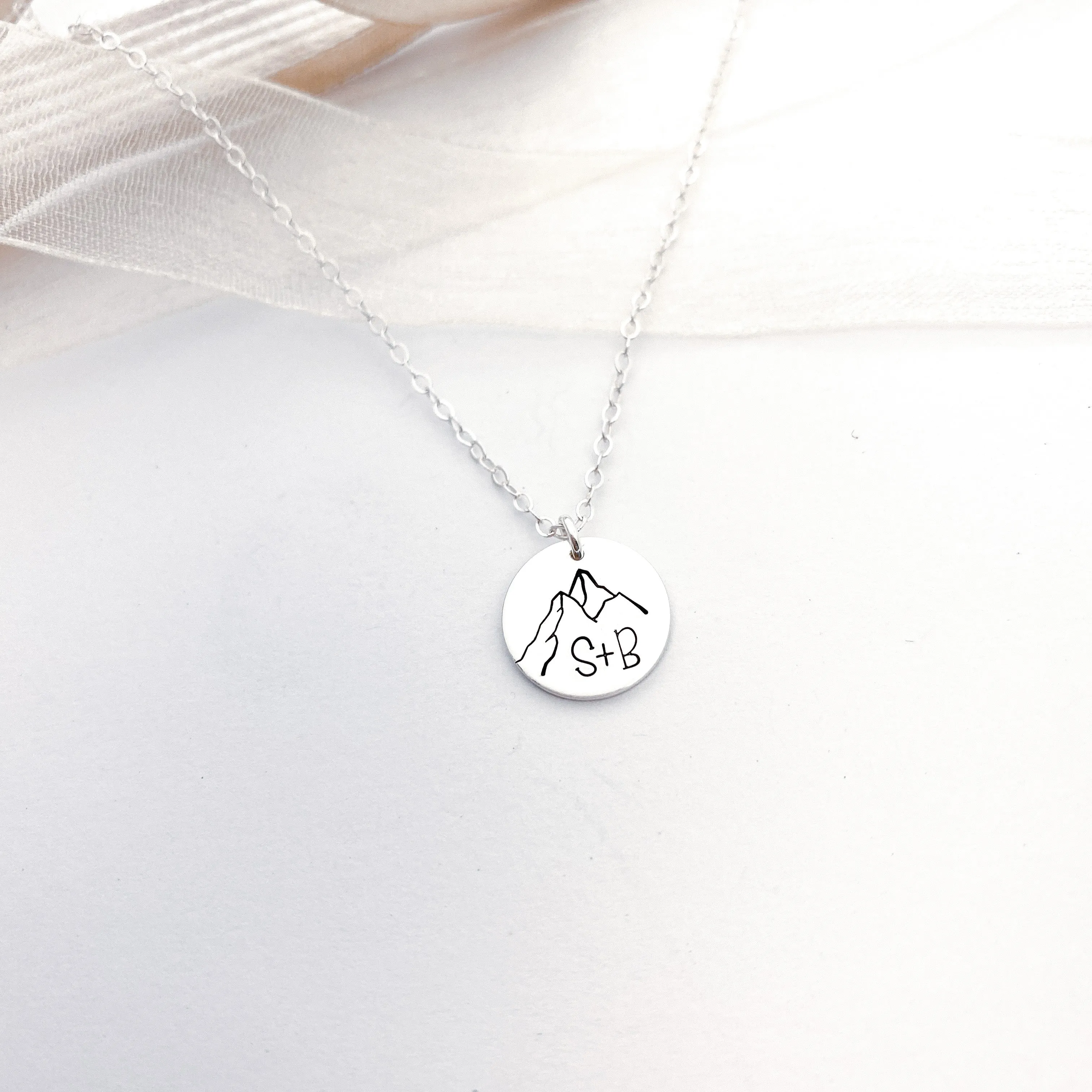 Personalized Mountain Dainty Disc Necklace