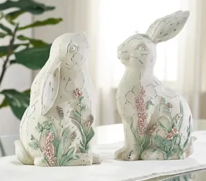 Set of 2 Bunnies with Embossed Floral Design by Valerie Stone,