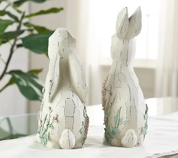 Set of 2 Bunnies with Embossed Floral Design by Valerie Stone,