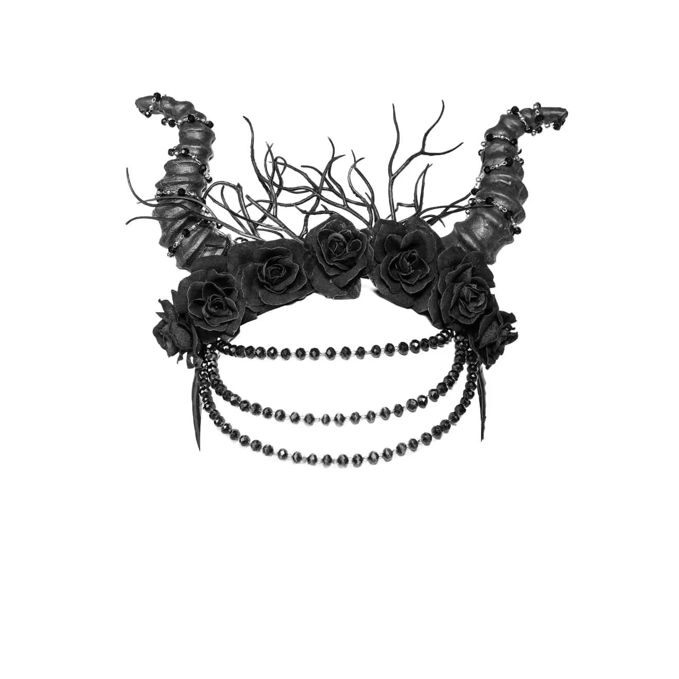 Women's Gothic Horned Beaded Rose Headwear