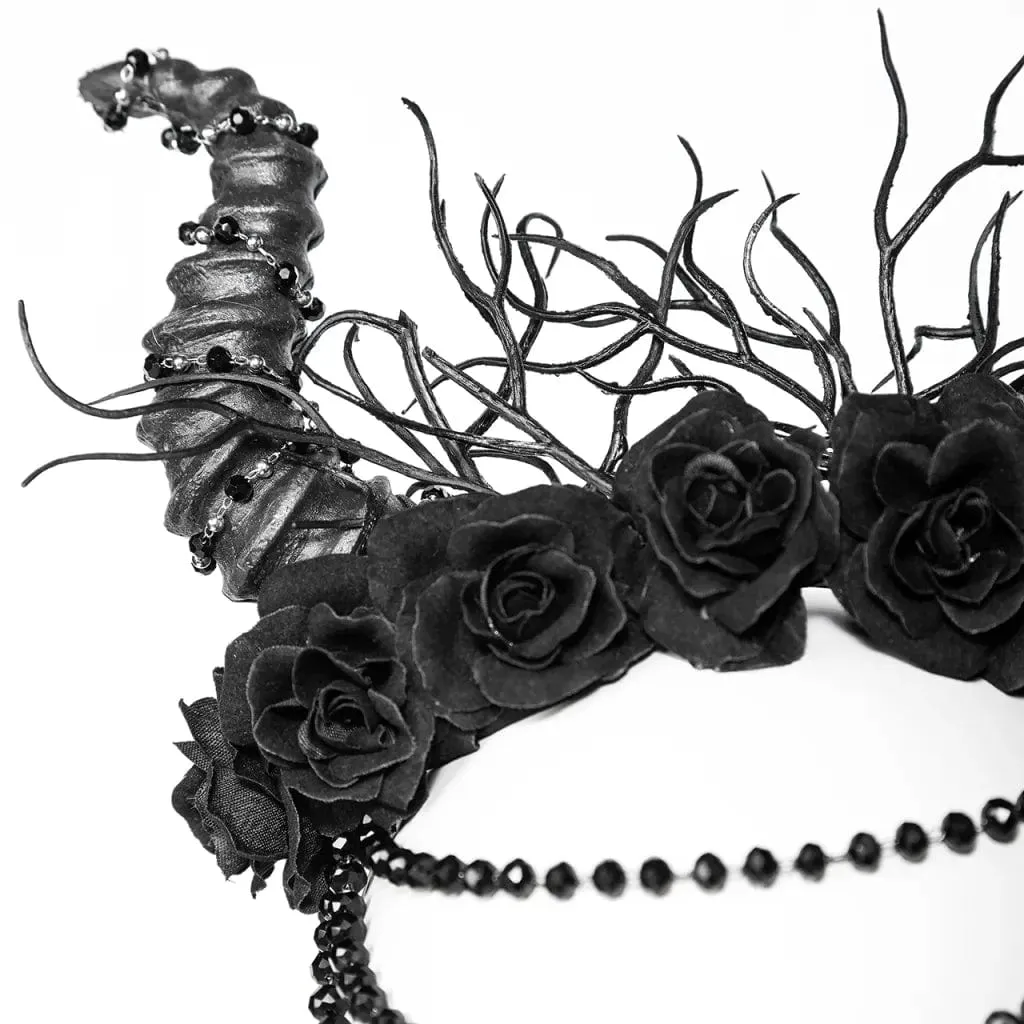 Women's Gothic Horned Beaded Rose Headwear