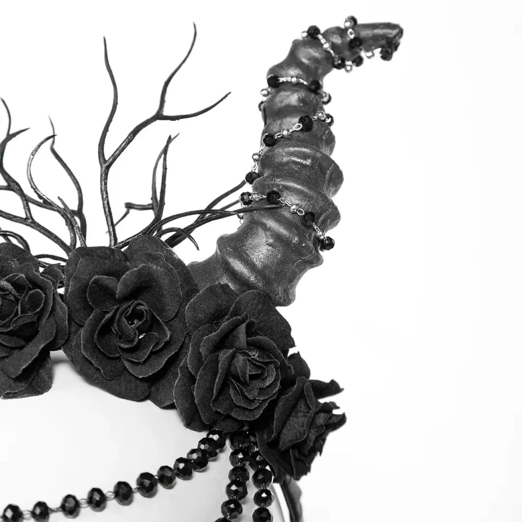 Women's Gothic Horned Beaded Rose Headwear